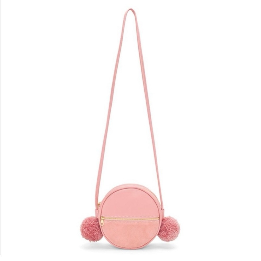 ban.do BFF Sidekick Pink Pom-Pom Round Crossbody Bag w/ Duster Bag